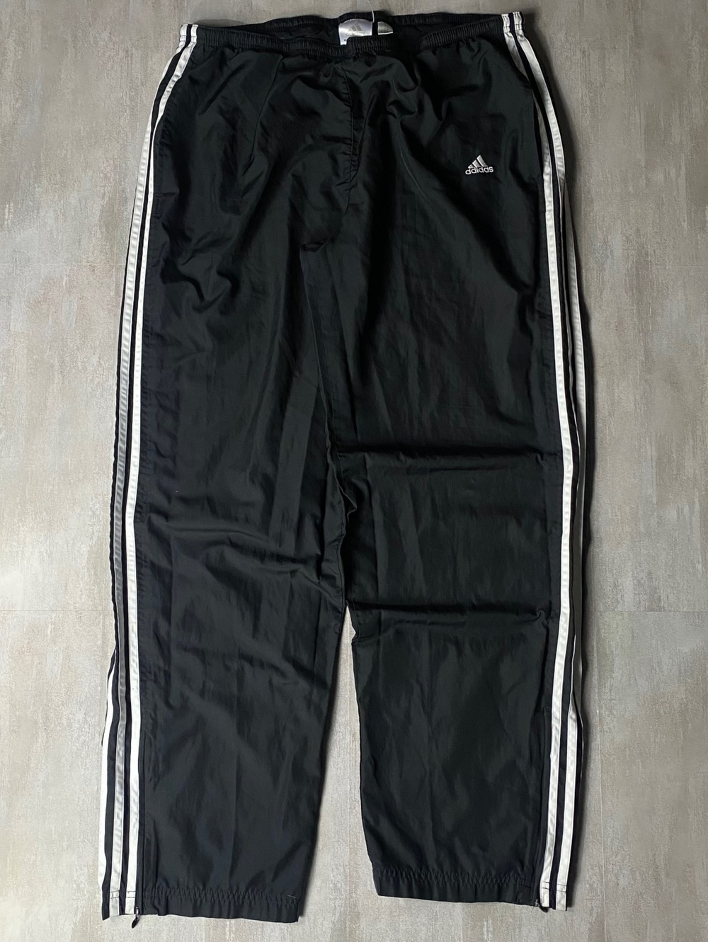 Vintage Y2K Adidas Nylon Track Pants Mens XL Black White 3 Stripe Ankle Zip